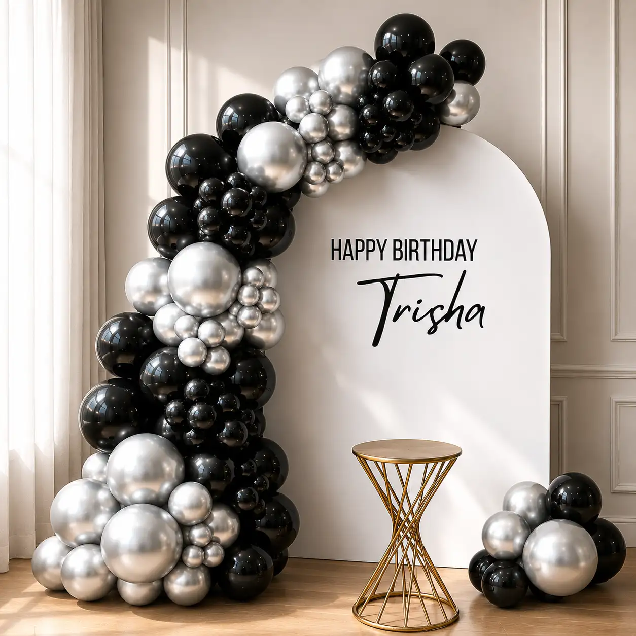Black and Silver Birthday Balloon Decoration at Homes